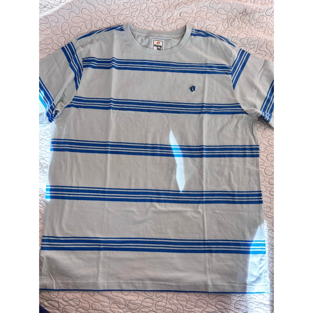 Hang Ten Mens Blue Striped Short Sleeve Crew Neck T-Shirt Size Medium NWOT